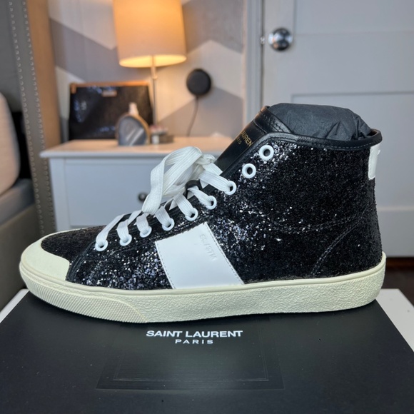 Saint Laurent Black Glittered SL/37 Court Classic Sneakers Size 8 - Picture 5 of 13